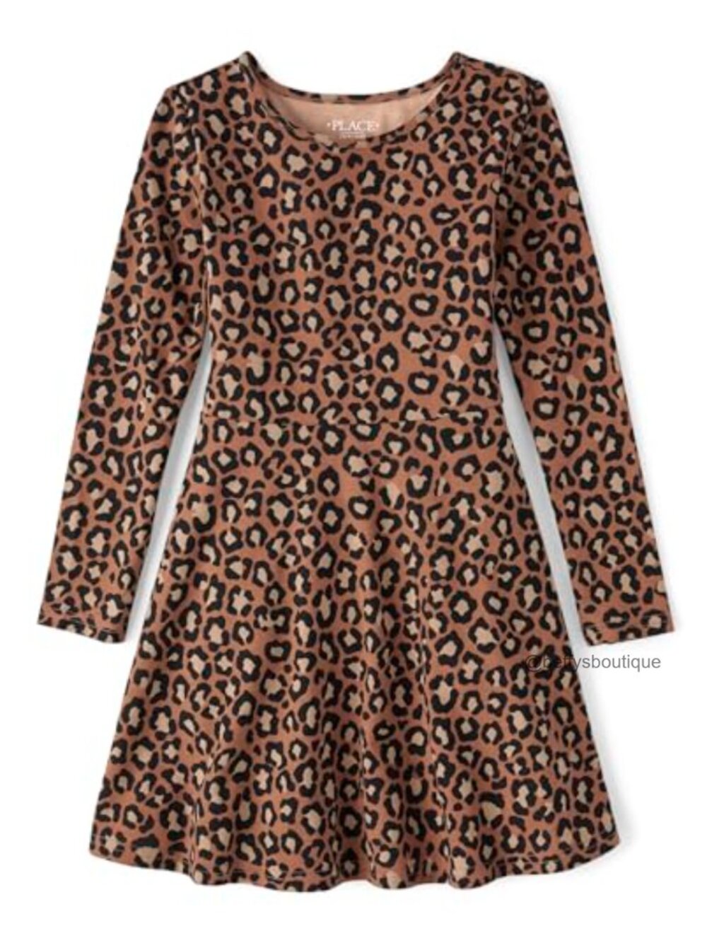 Girls Printed Skater Dress Long Sleeve Cotton Blend Pullover